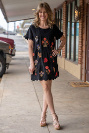 Rosa Black Embroidery Tiered Dress