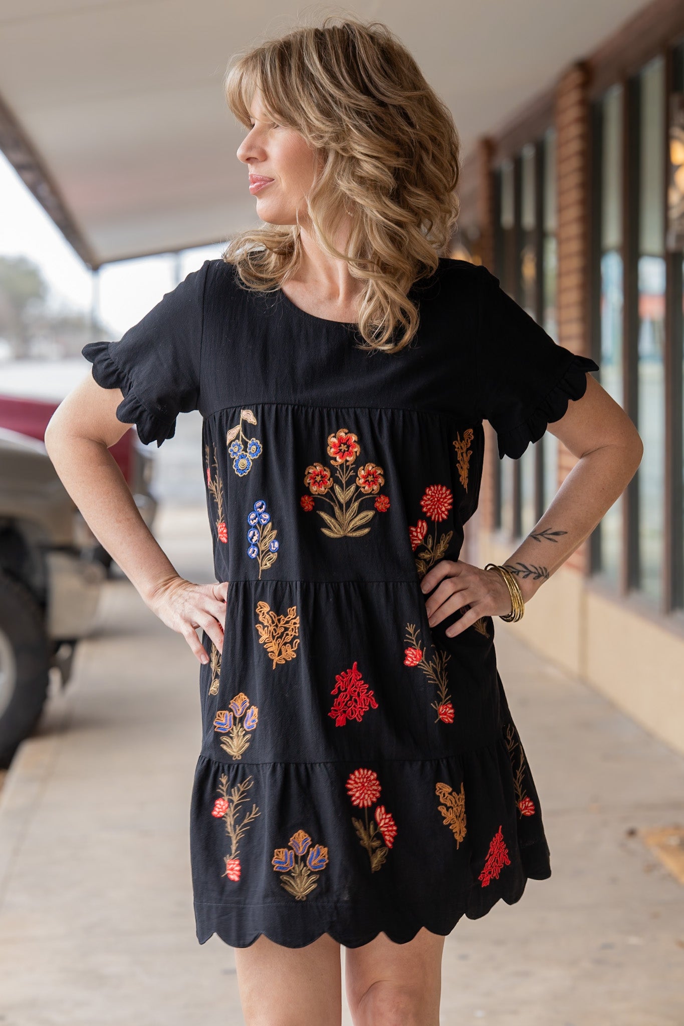 Rosa Black Embroidery Tiered Dress