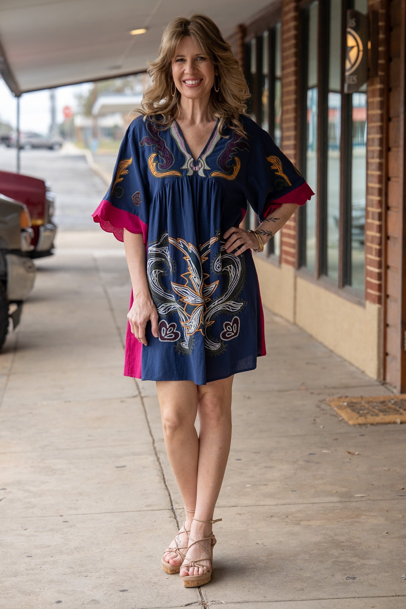 Elena Navy Embroidered Dress