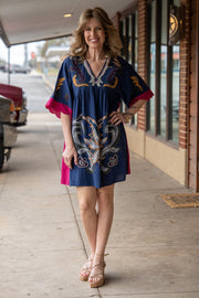 Elena Navy Embroidered Dress