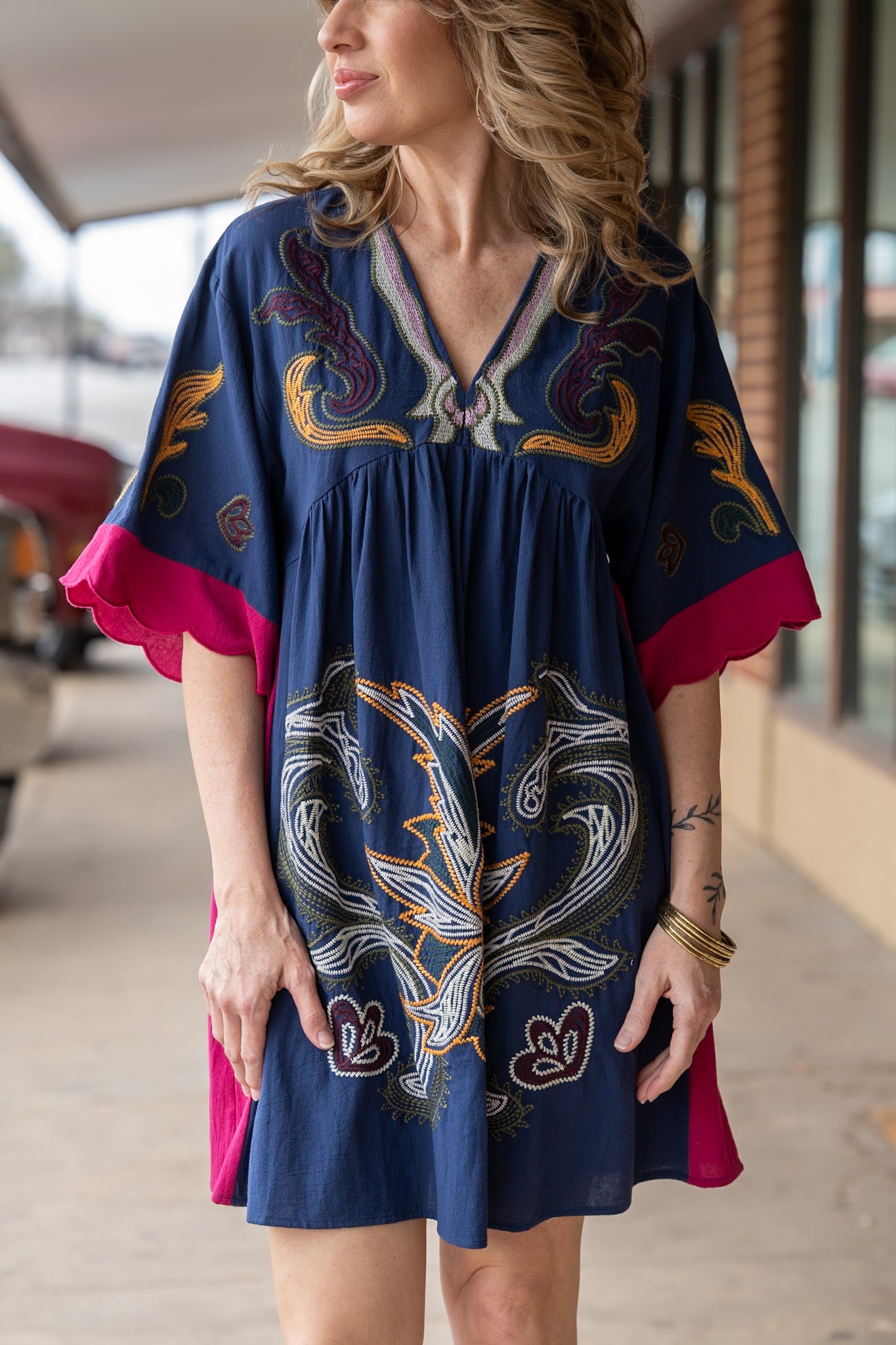 Elena Navy Embroidered Dress