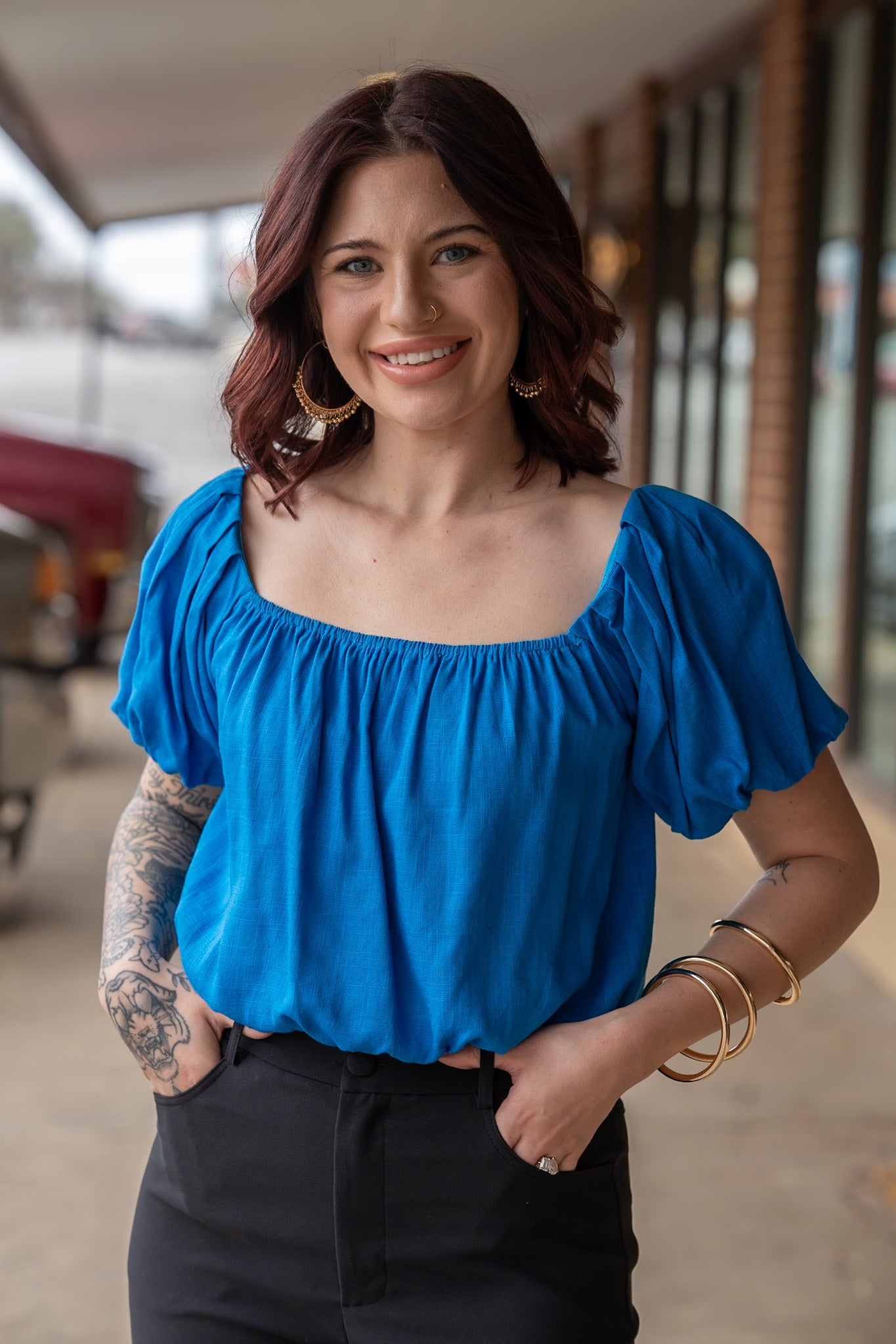 Valarie Royal Bubble Crop Top
