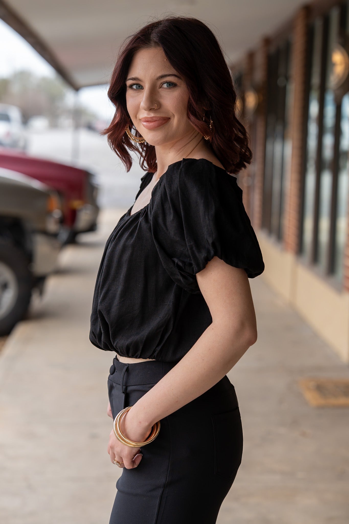 Valarie Black Bubble Crop Top