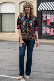 Alicia Black Button-Down Floral Top