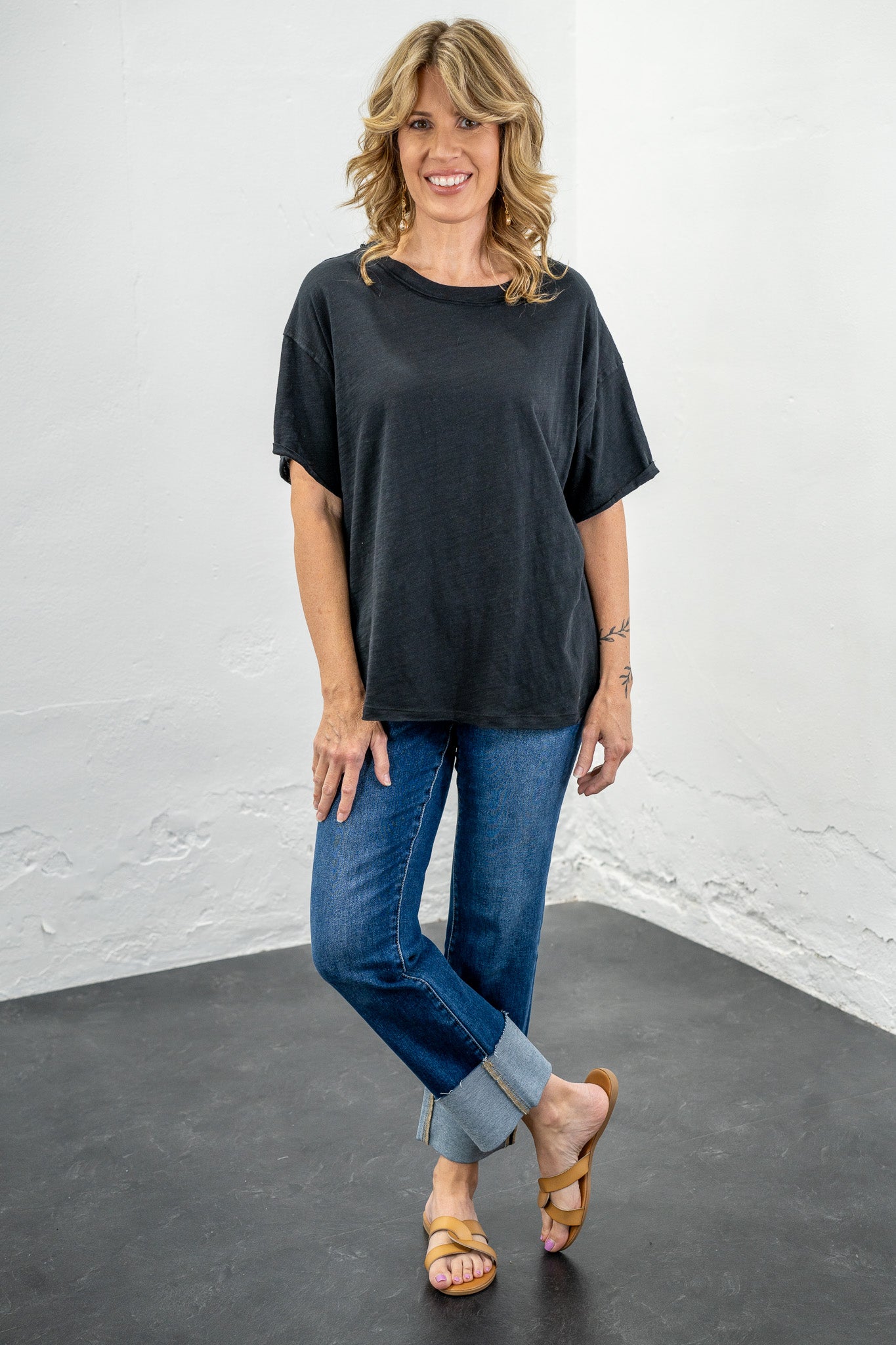 Pure Ease Black Crew Neck Top