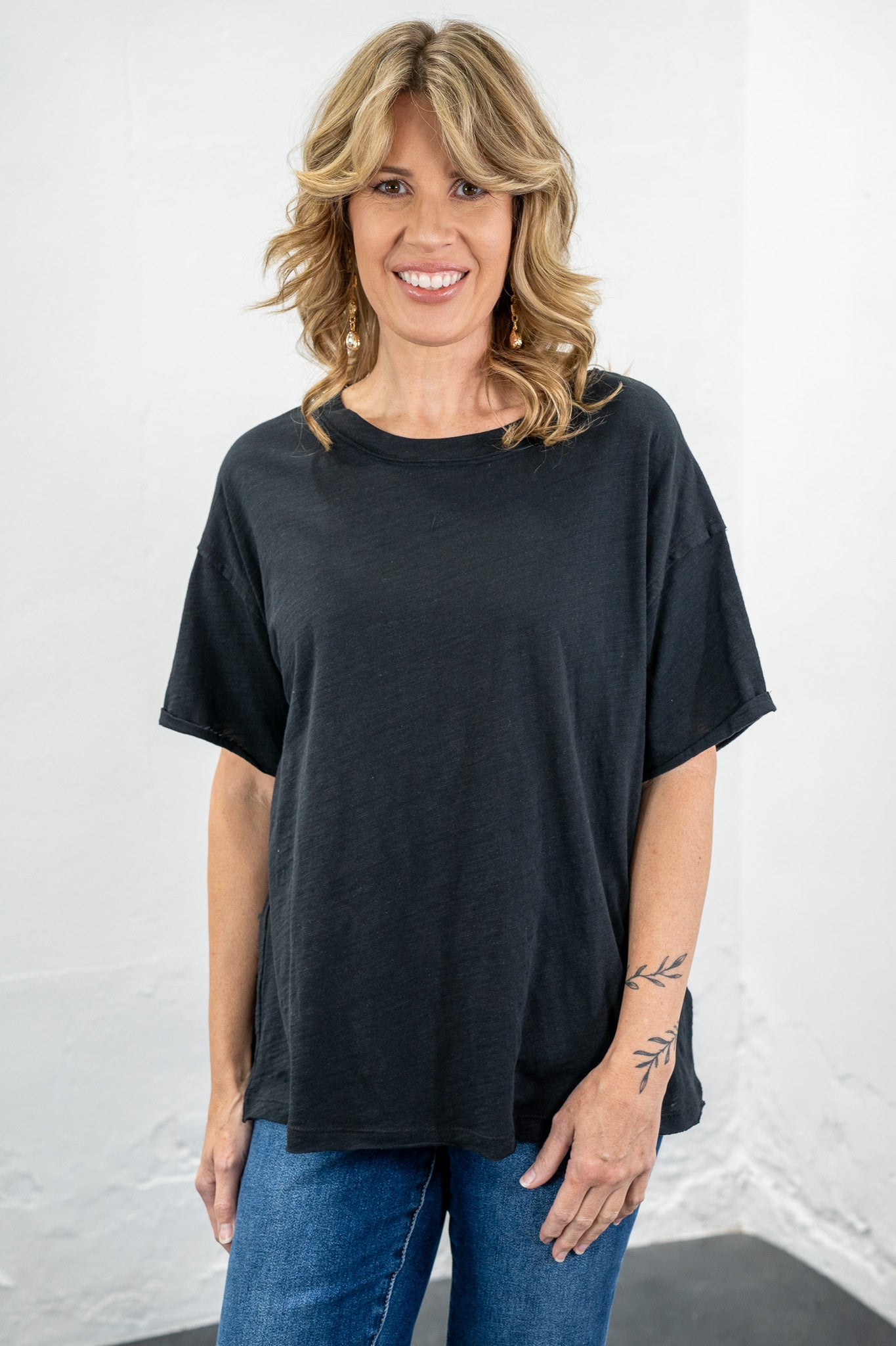 Pure Ease Black Crew Neck Top