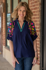Catalina Navy Embroidered Top