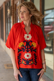 Stella Tomato Embroidered Top