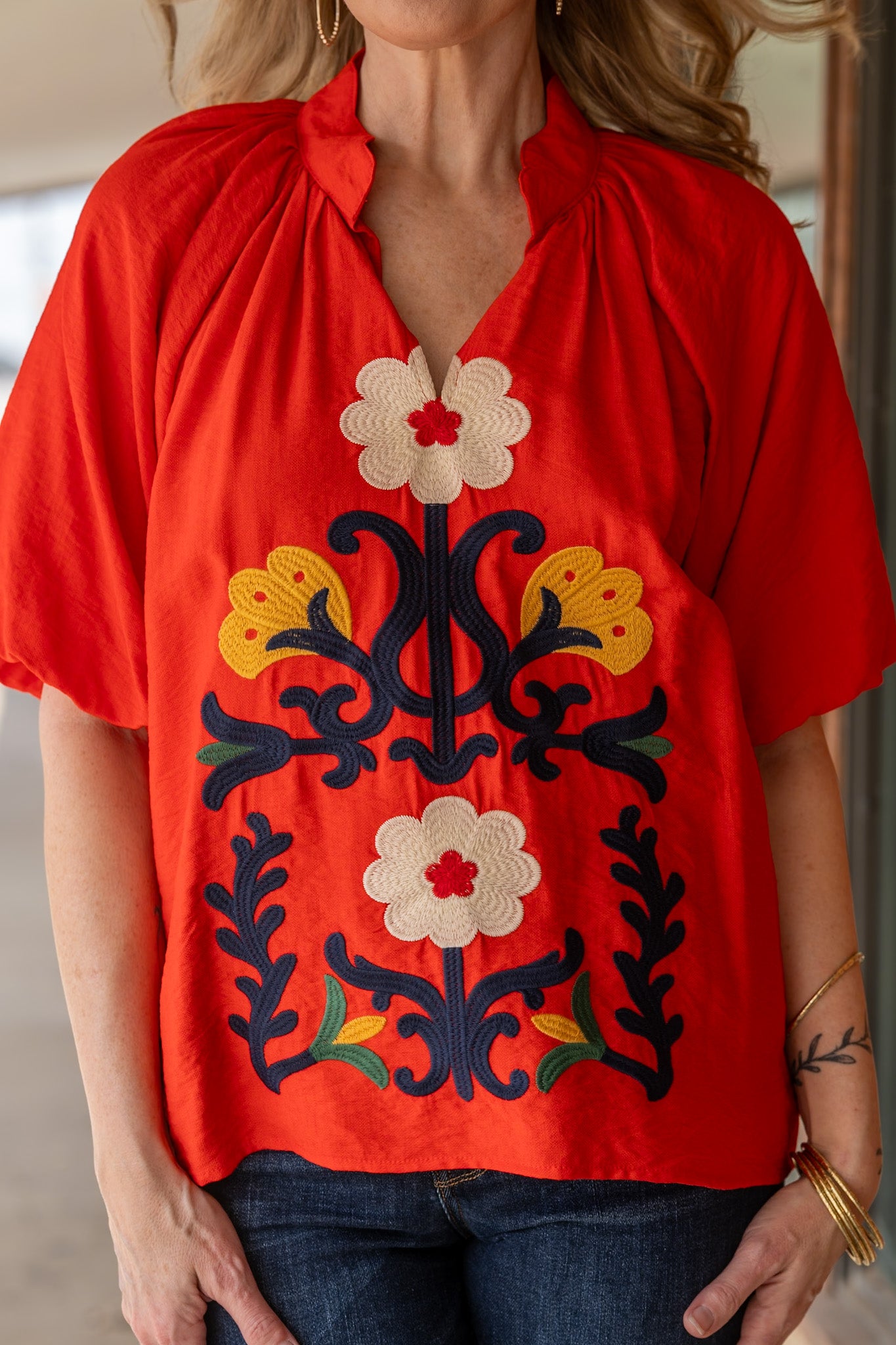Stella Tomato Embroidered Top