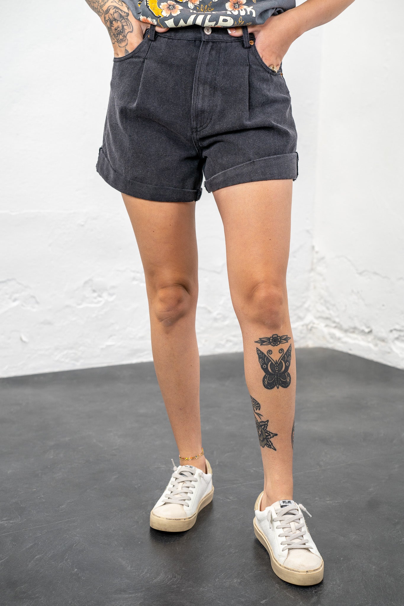 Calyn Ash Black Cuffed Shorts - Final Sale!