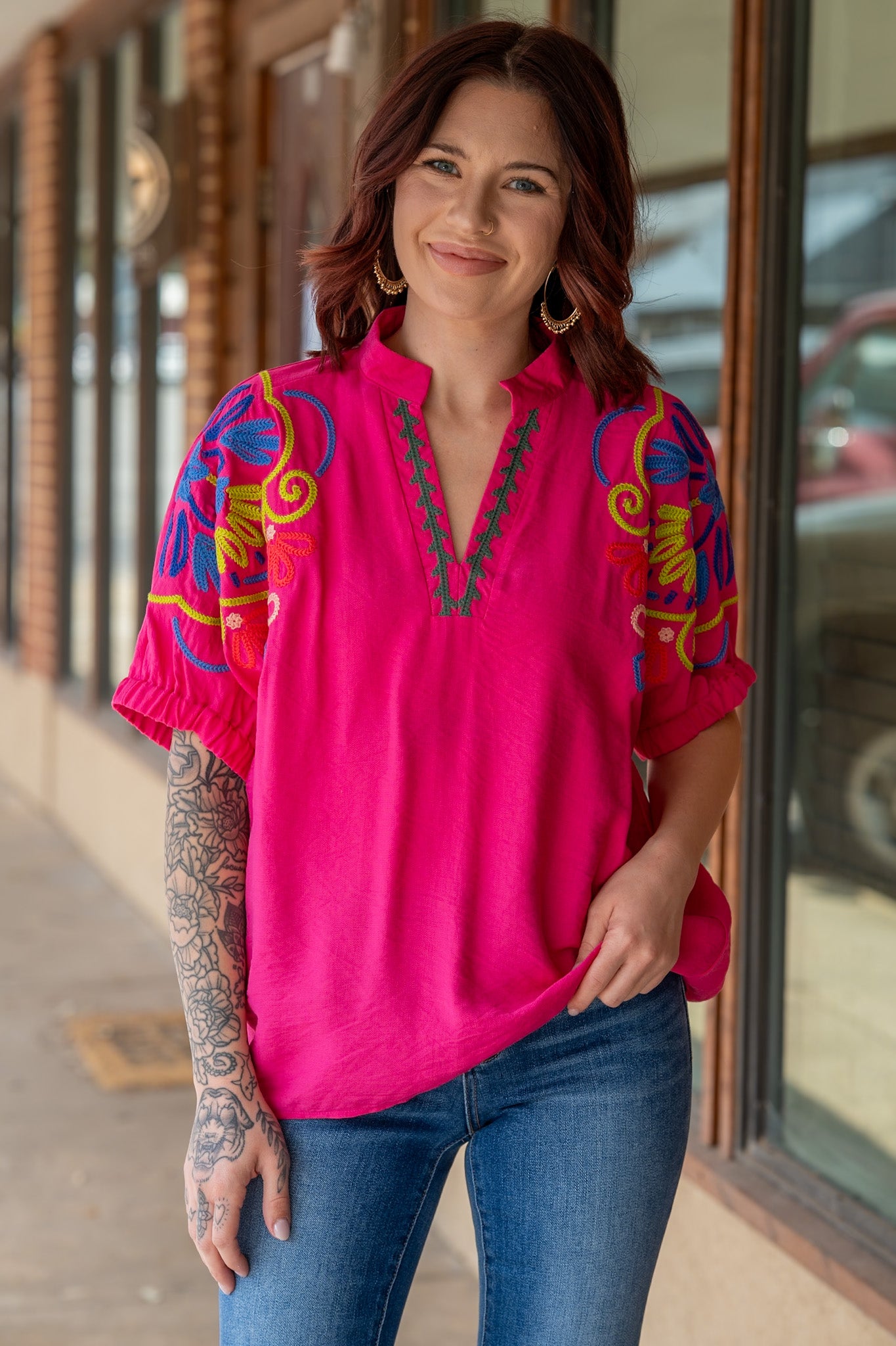 Catalina Hot Pink Embroidered Top