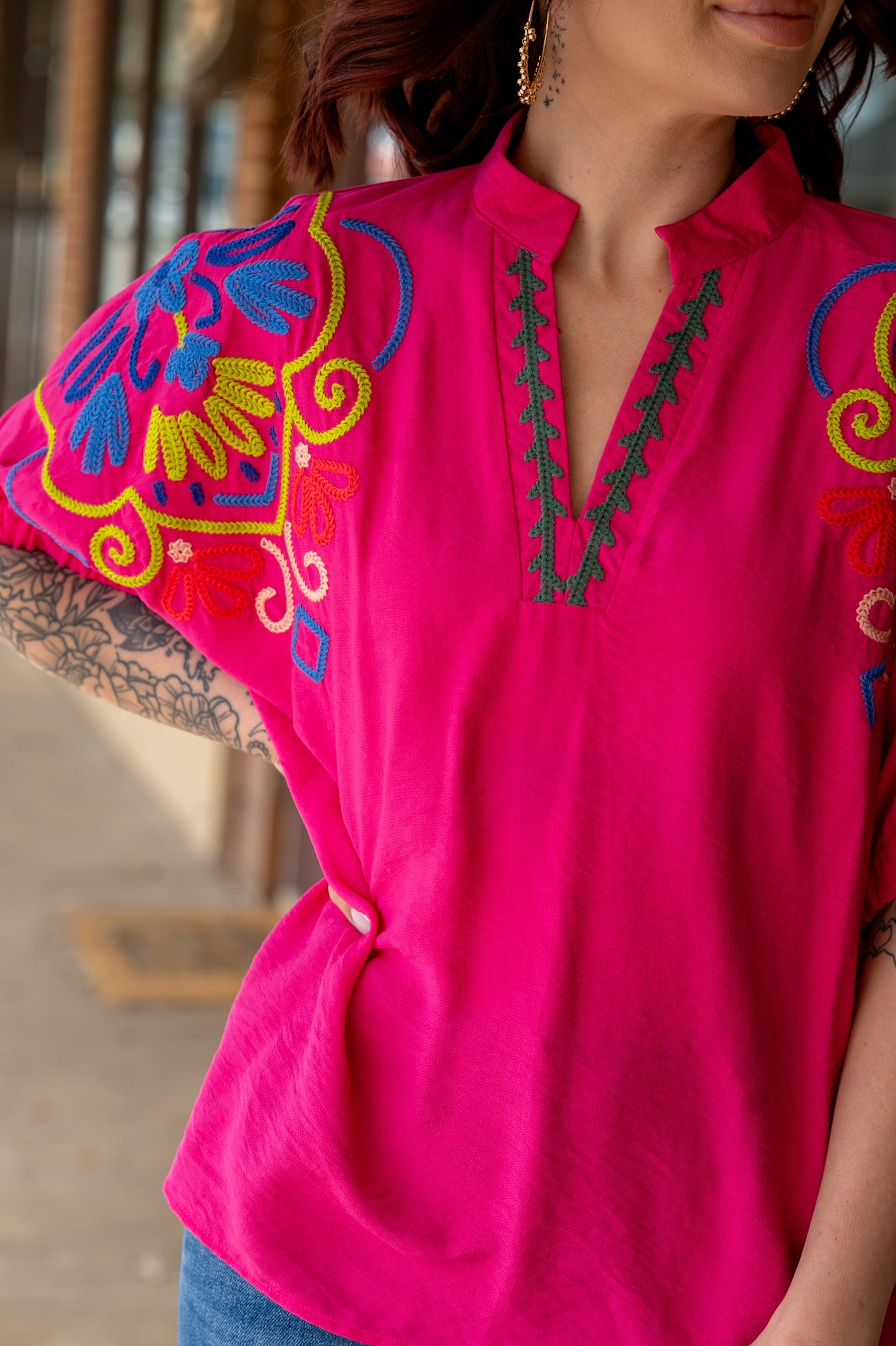 Catalina Hot Pink Embroidered Top