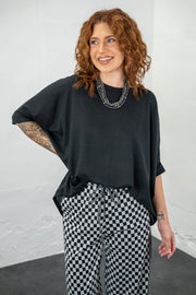 Lusina Black Waffle Knit Oversized Top