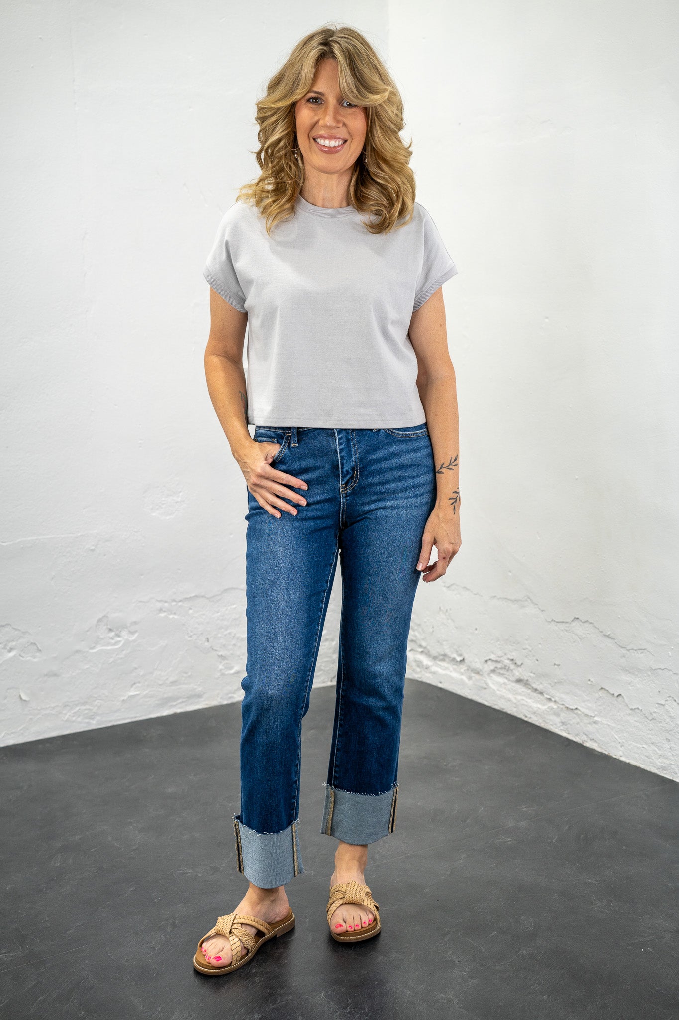 Roxie Heathered Grey Relaxed Crop Tee