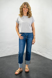 Roxie Heathered Grey Relaxed Crop Tee