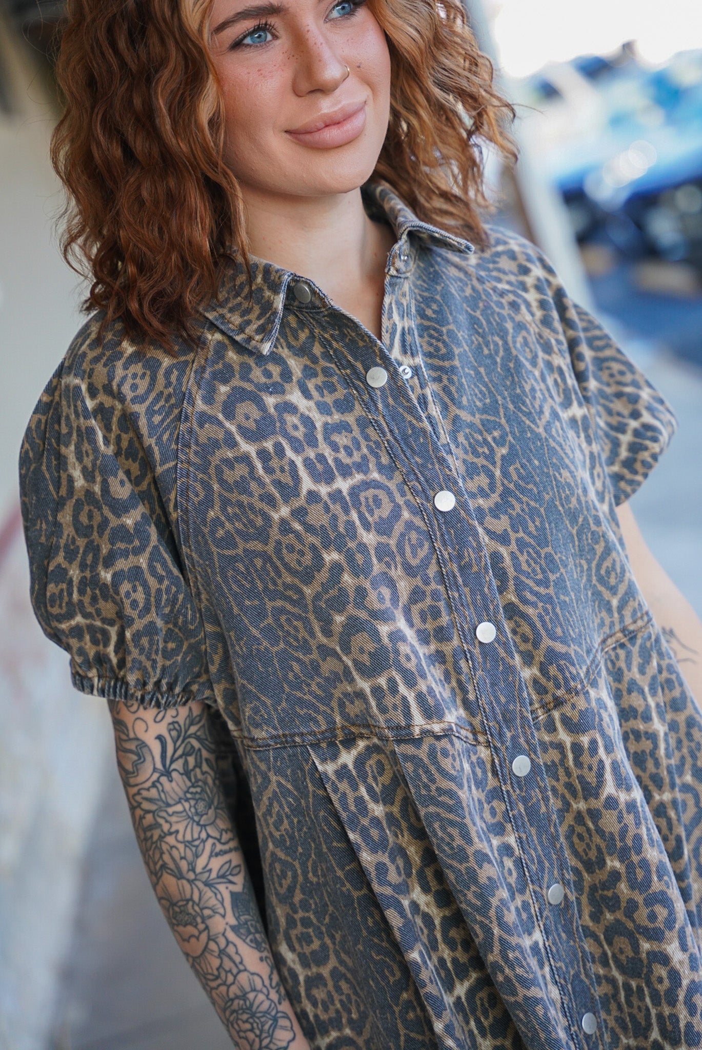 Tori Leopard Denim Dress