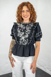Mira Black Embroidered Top