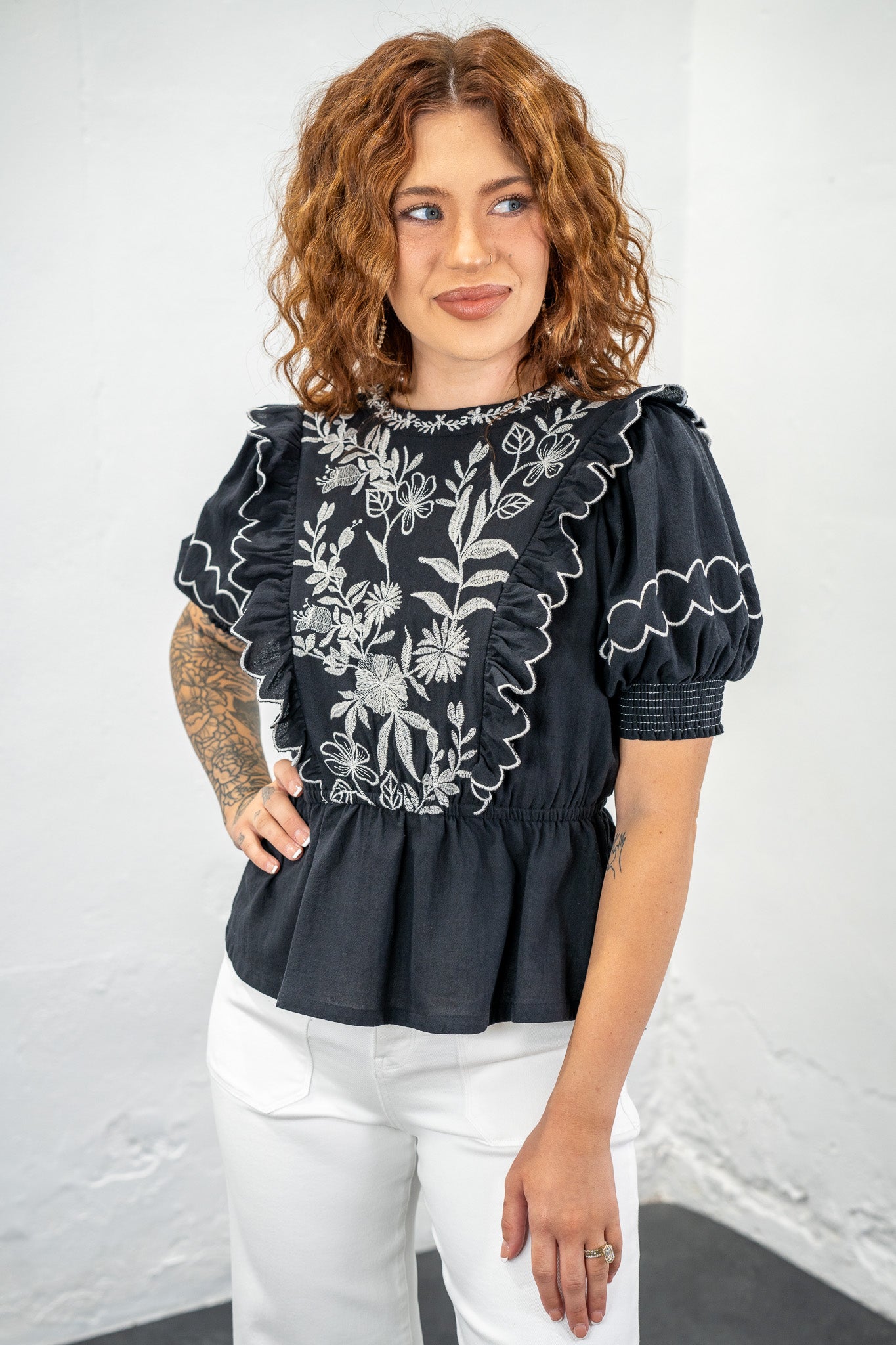 Mira Black Embroidered Top