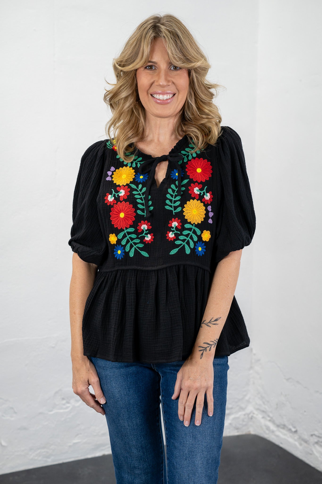 Nicole Black Embroidered Top
