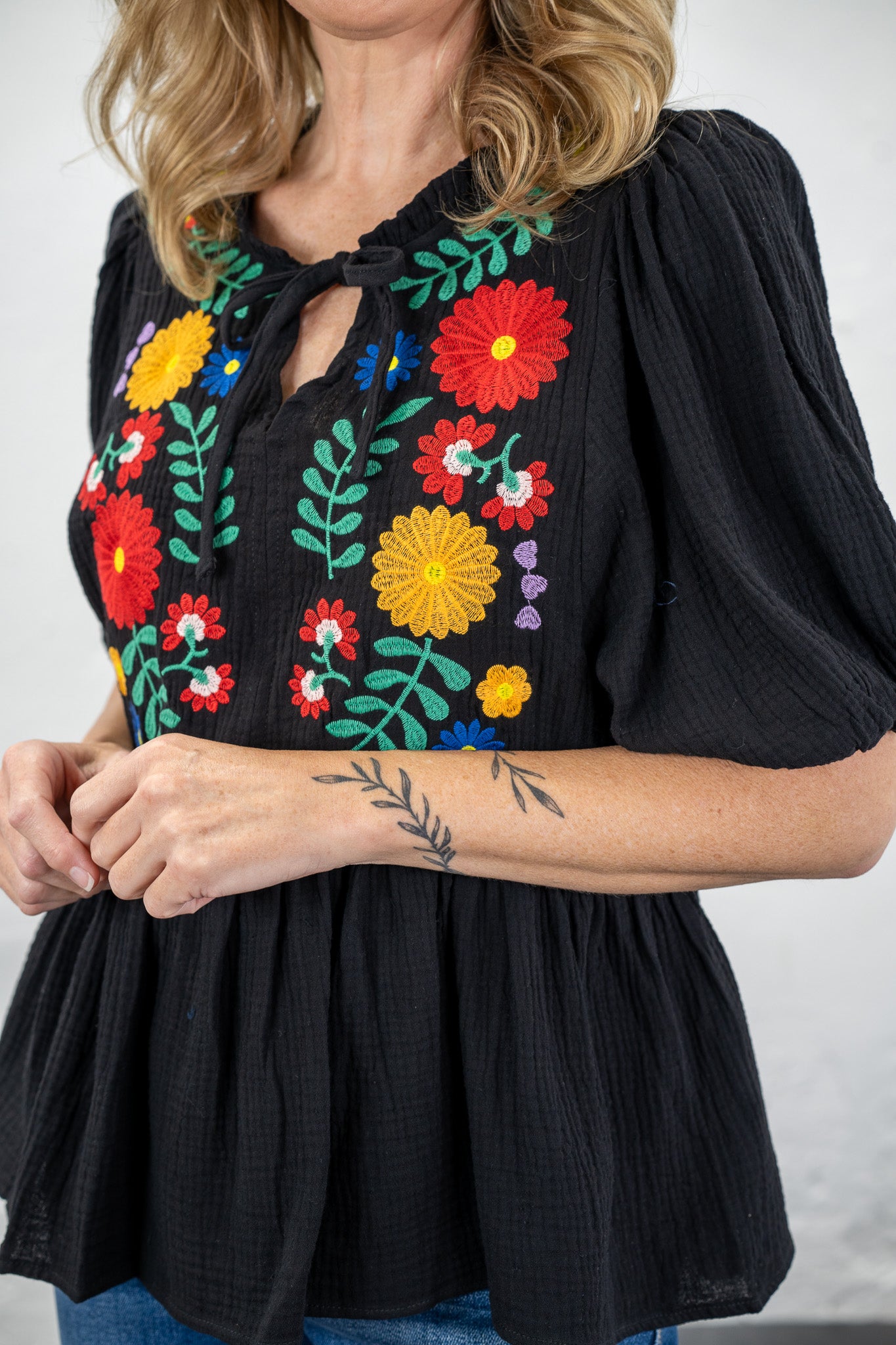 Nicole Black Embroidered Top