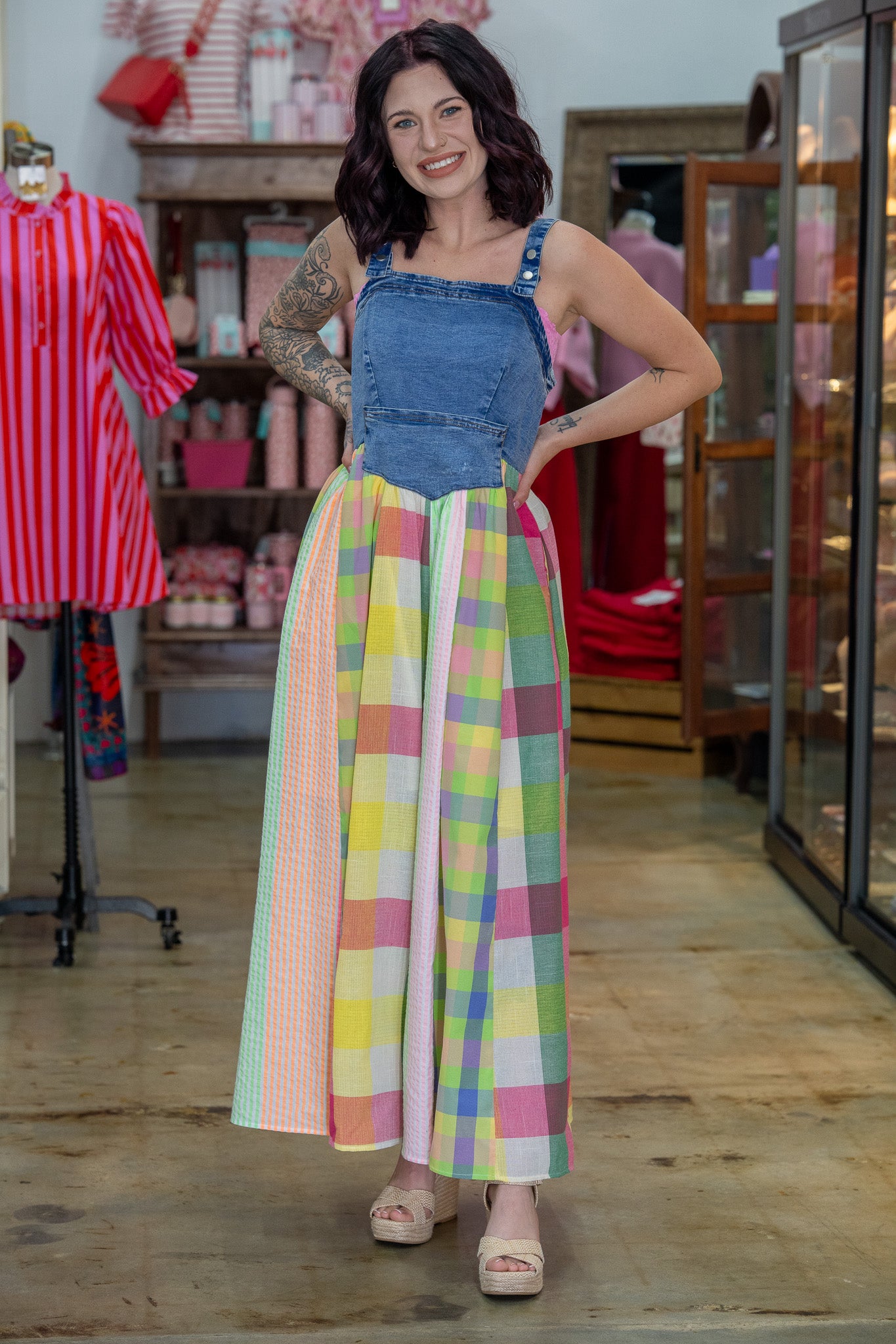 Happy Mix Plaid Jumper Dress