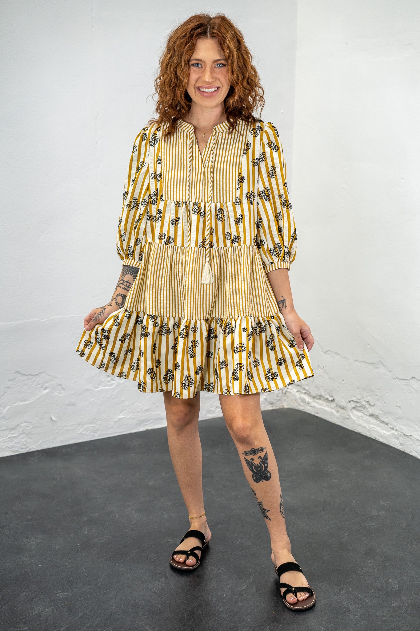 Mercedes Floral Striped Babydoll Dress