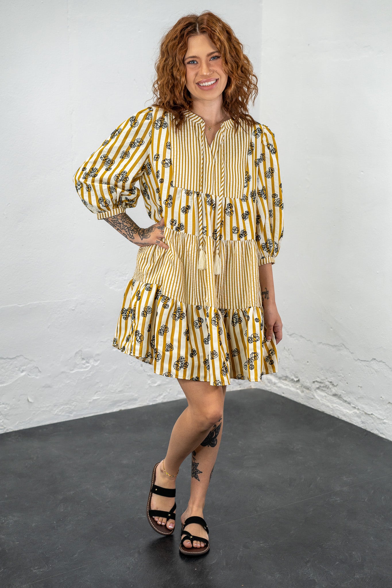 Mercedes Floral Striped Babydoll Dress