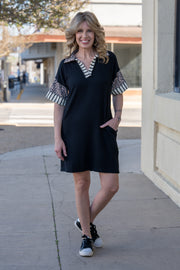 Edith Black & Leopard Dress