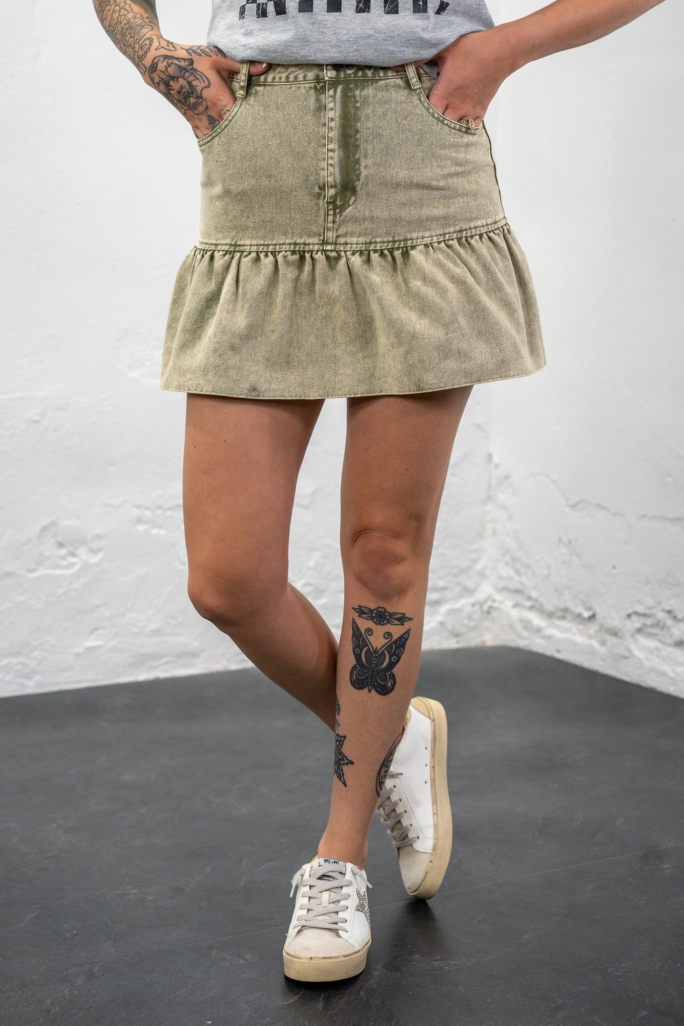 Vanna Light Olive Ruffle Skirt - Final Sale!