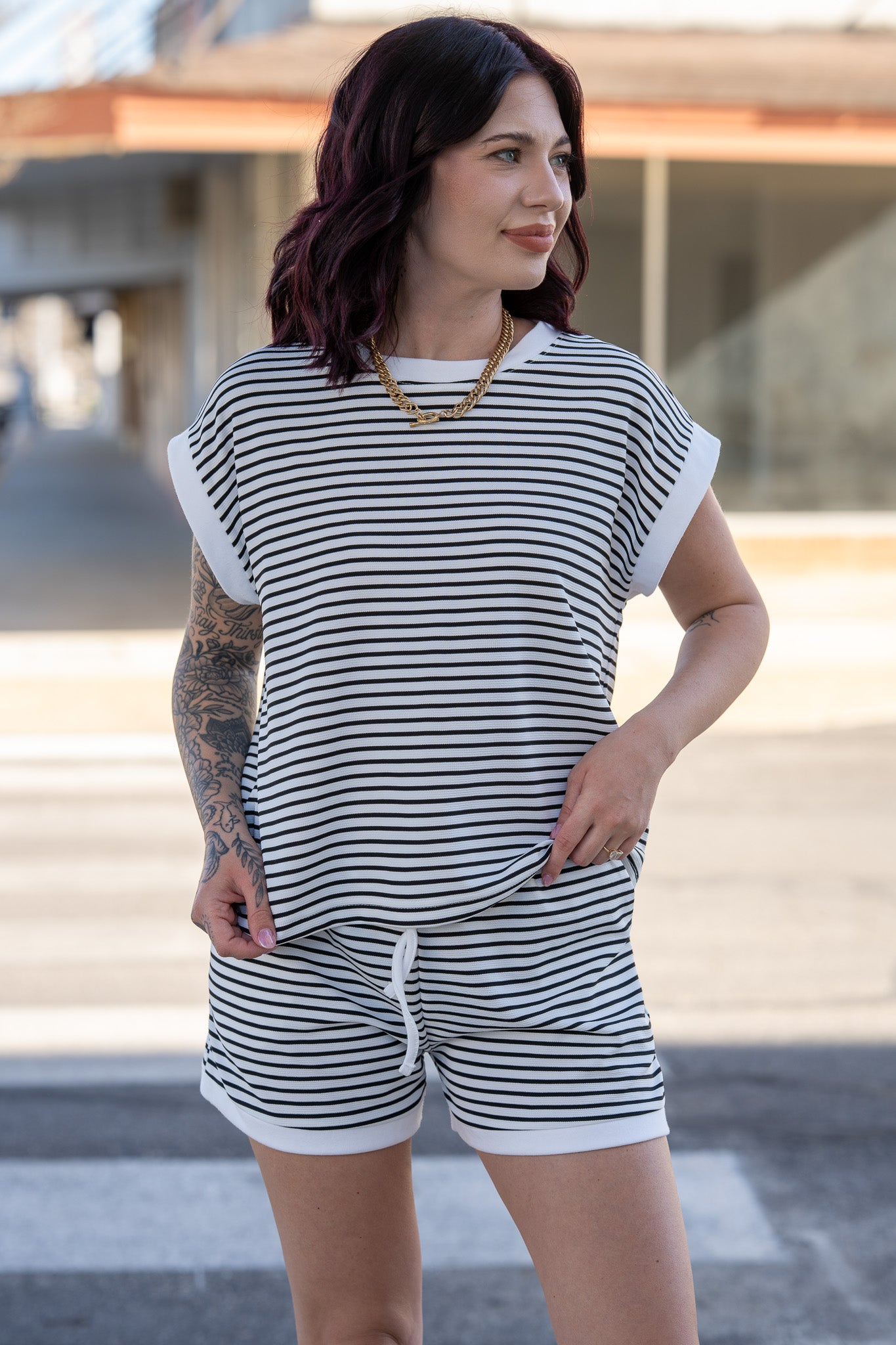 Kelly Black Striped Short Set