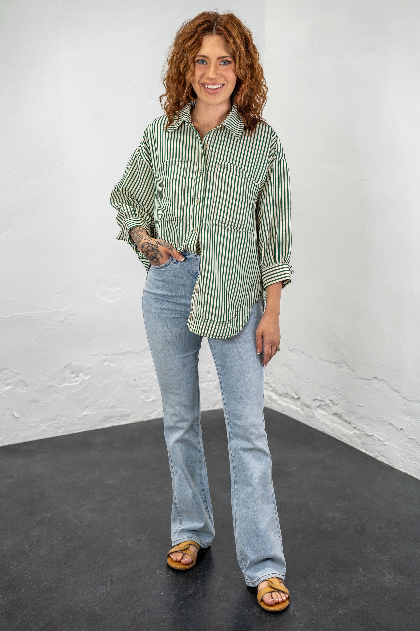 Annie Green Striped Button-Up Shirt