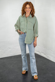 Annie Green Striped Button-Up Shirt