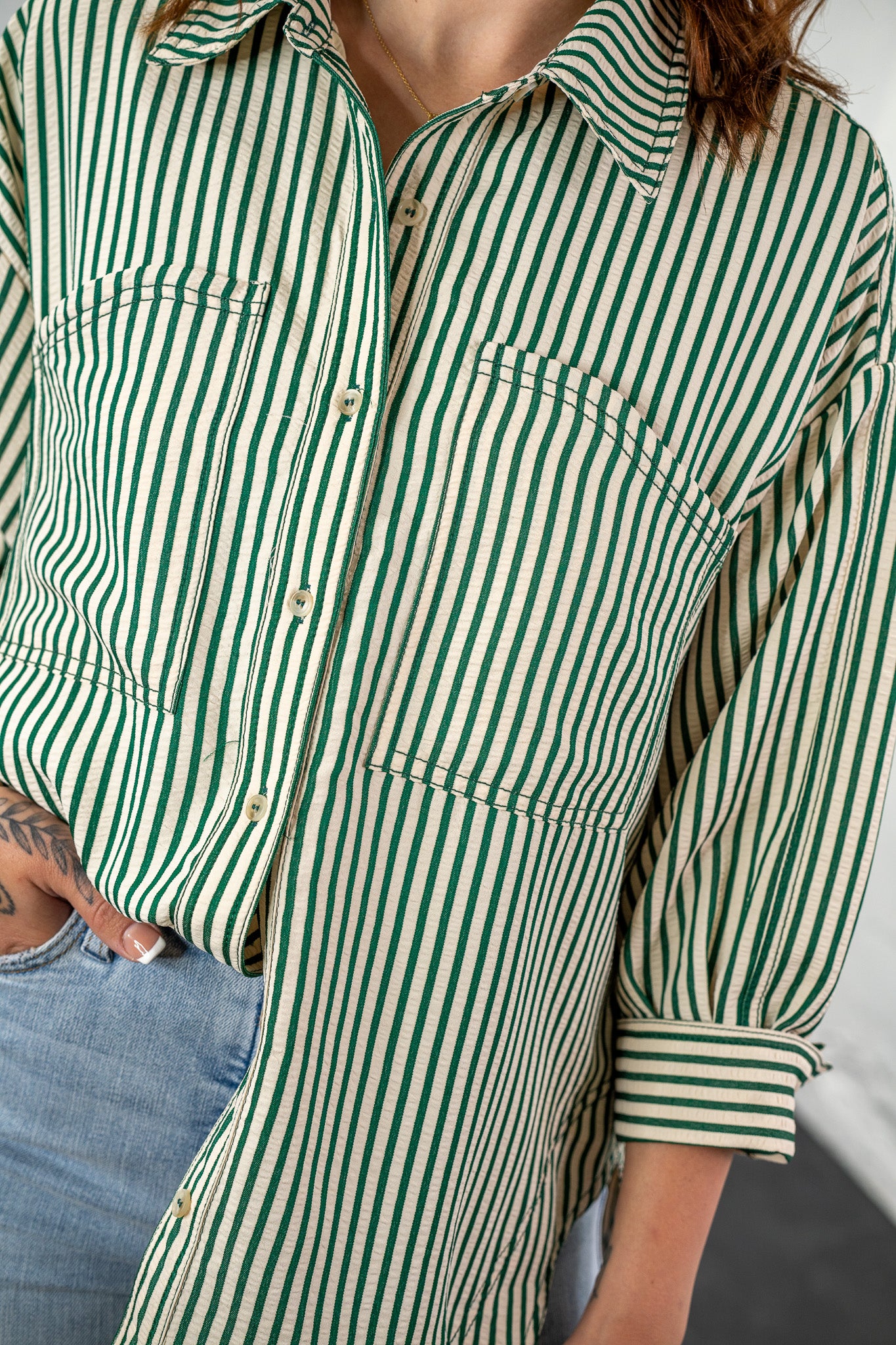 Annie Green Striped Button-Up Shirt