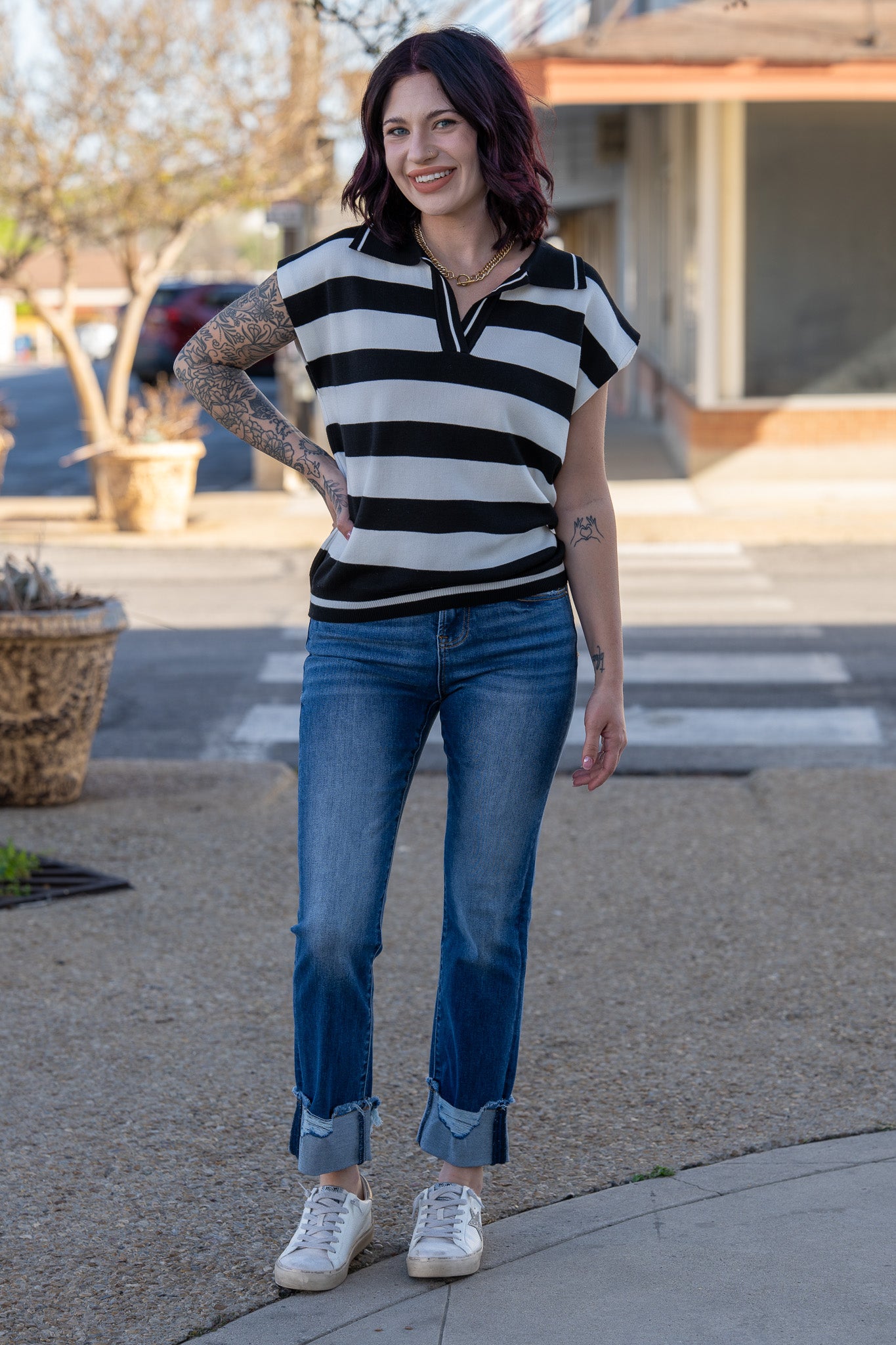 Hannah Black Striped Sleeveless Top