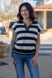 Hannah Black Striped Sleeveless Top