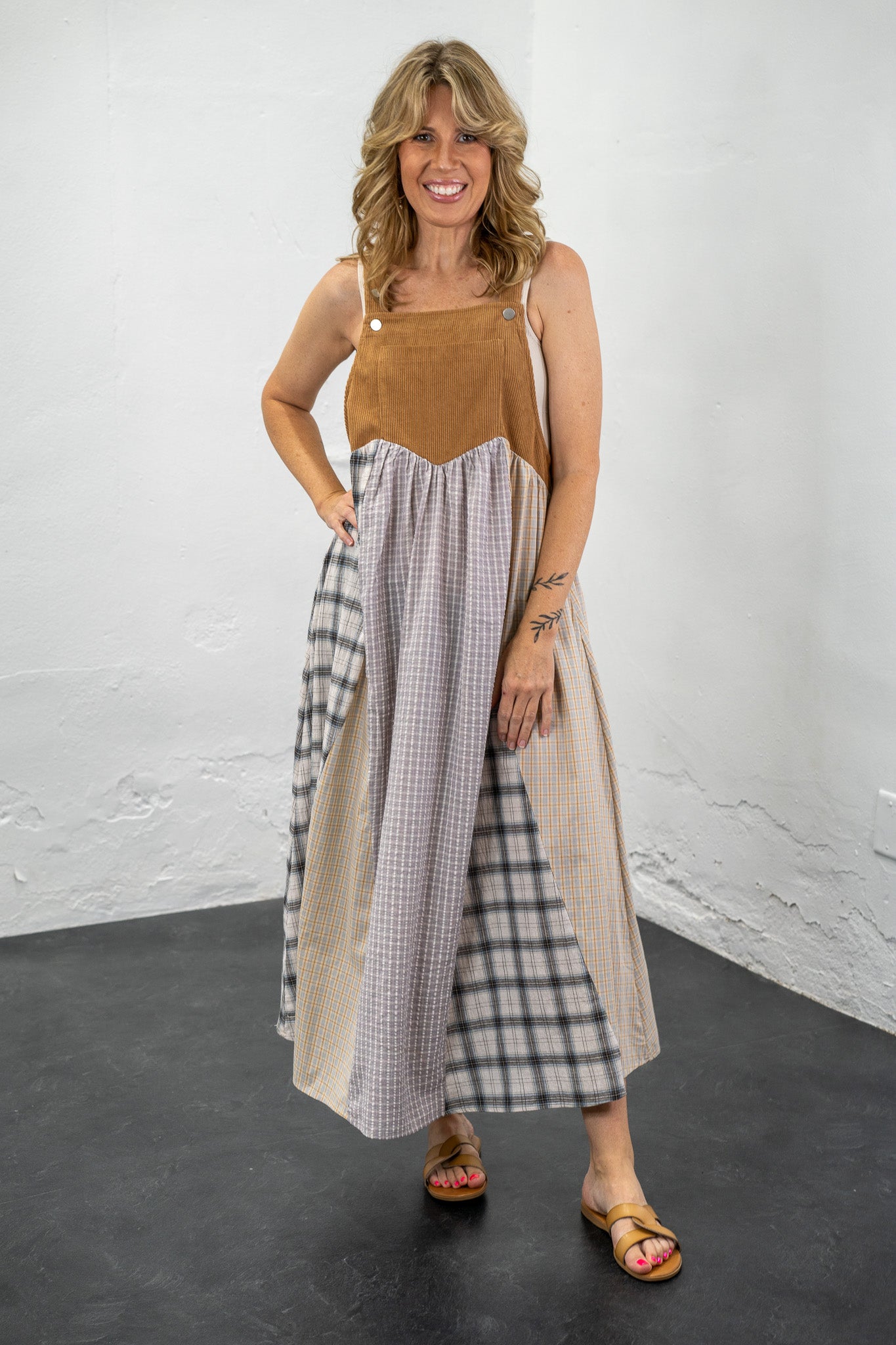 Evangeline Plaid Overall Dress