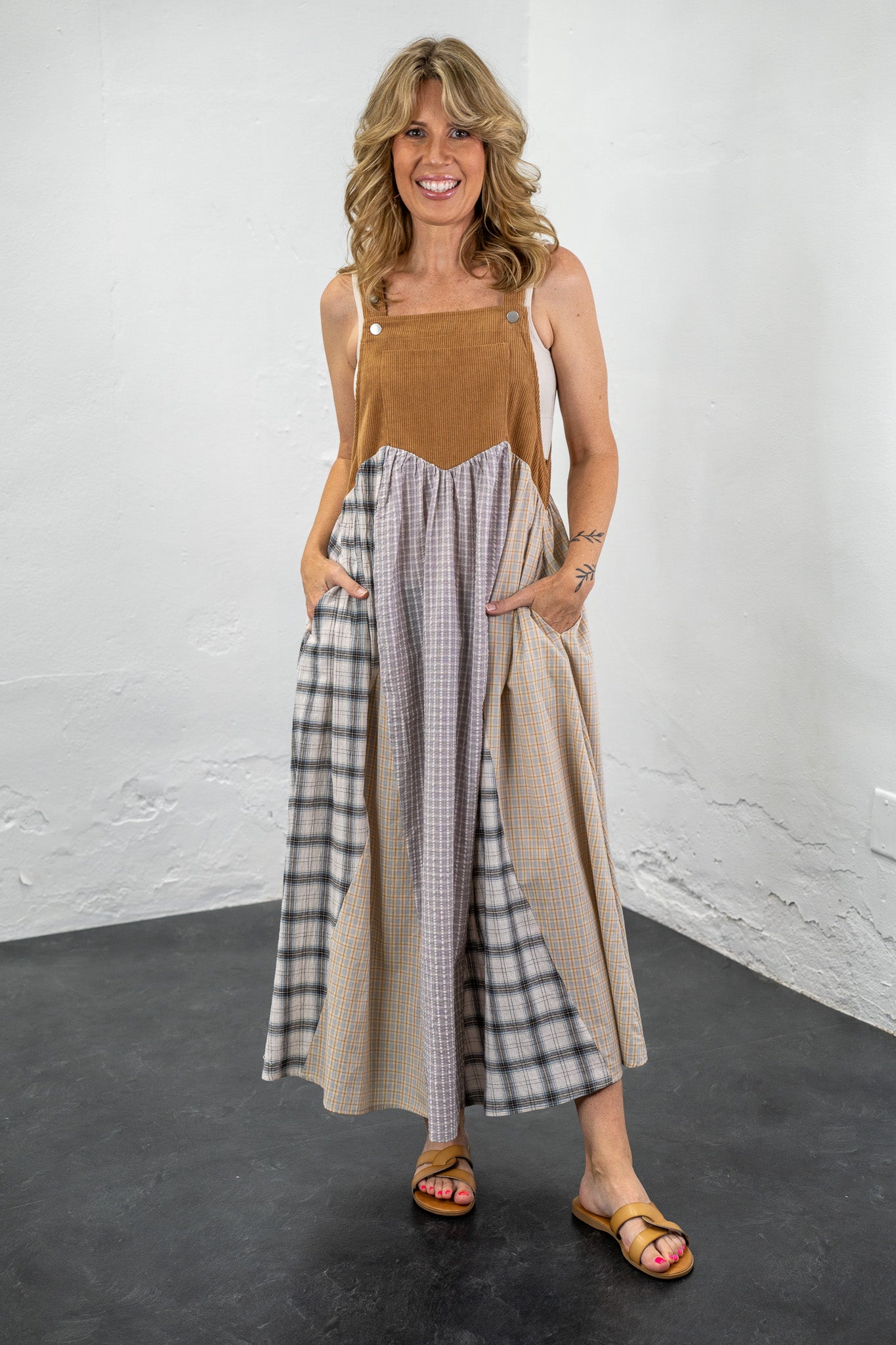 Evangeline Plaid Overall Dress