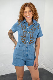 Bristol Embroidered Denim Romper - Final Sale!