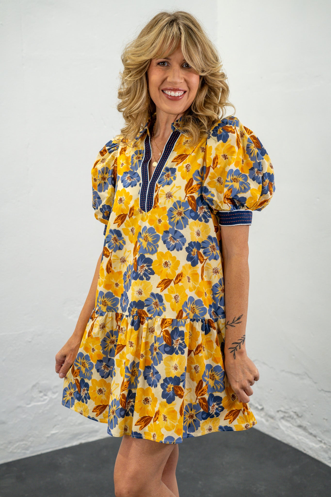 Ashtyn Yellow & Navy Floral Dress