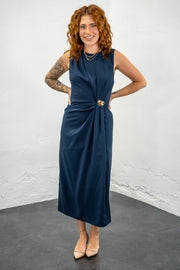 Misti Navy Faux Wrap Midi Dress