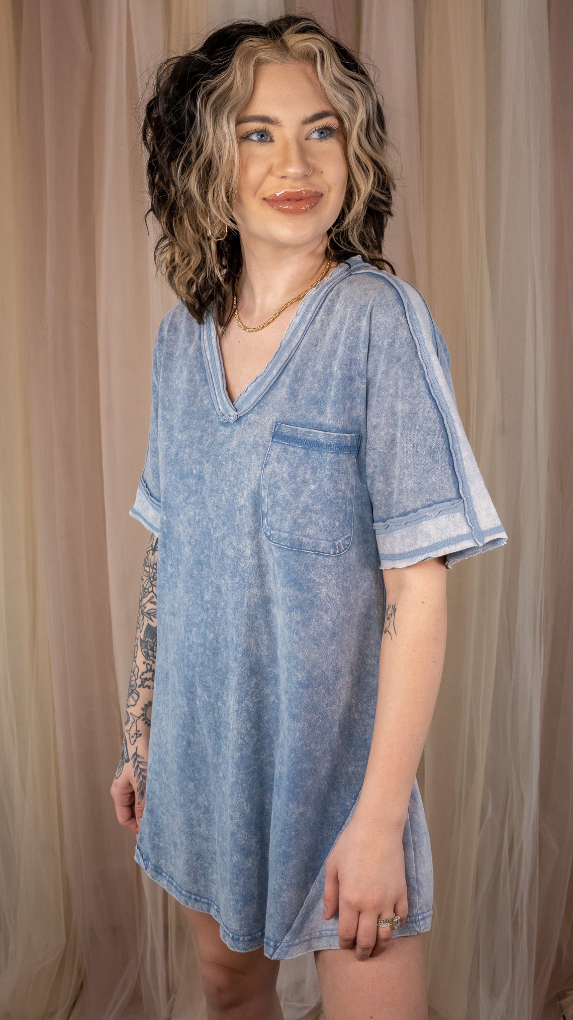 Grace Blue Mineral Wash T-Shirt Dress