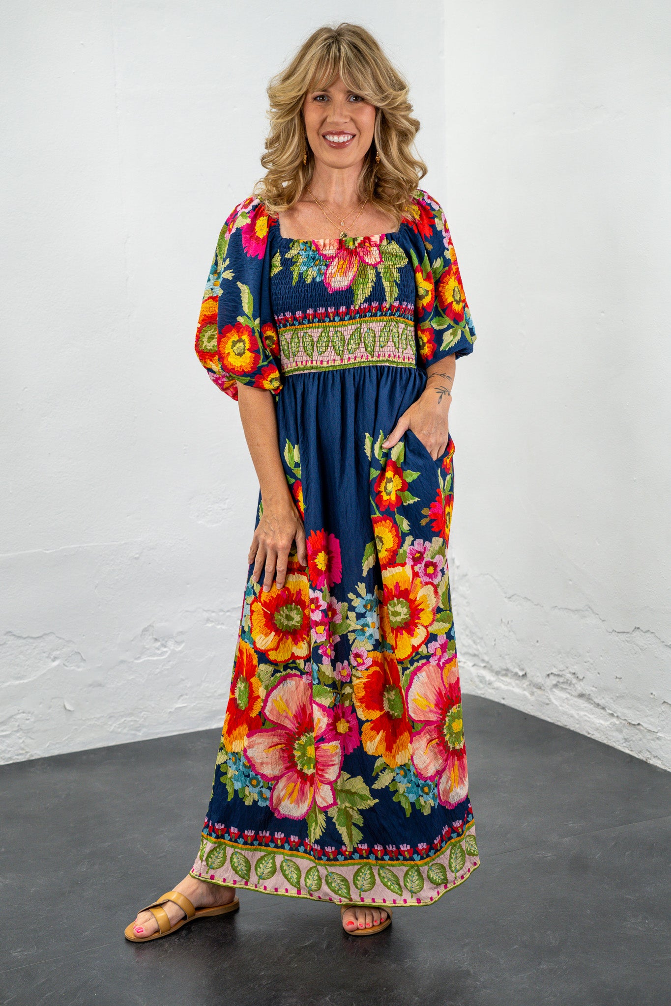 Gia Navy Floral Maxi Dress