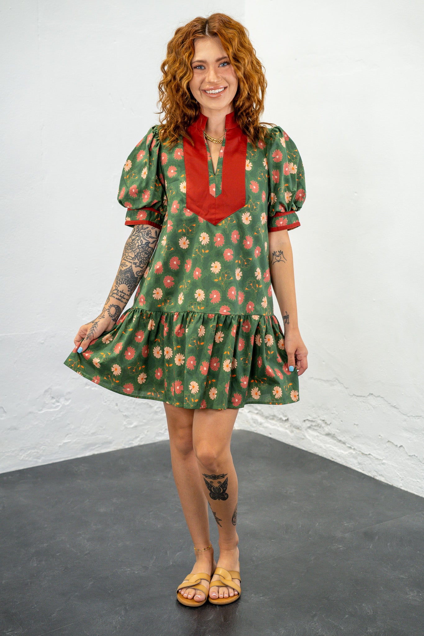 Genevieve Green & Rust Dress