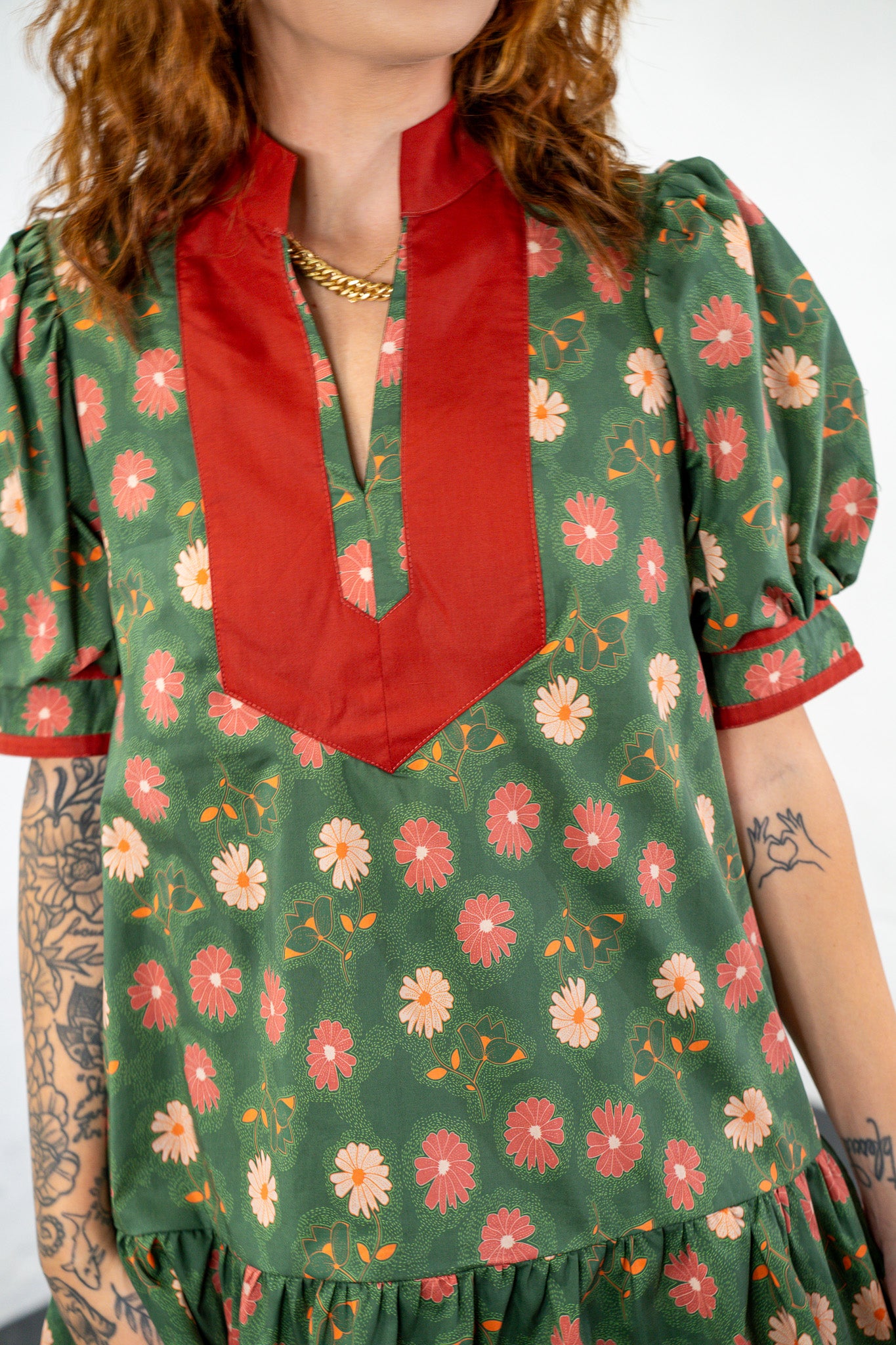 Genevieve Green & Rust Dress