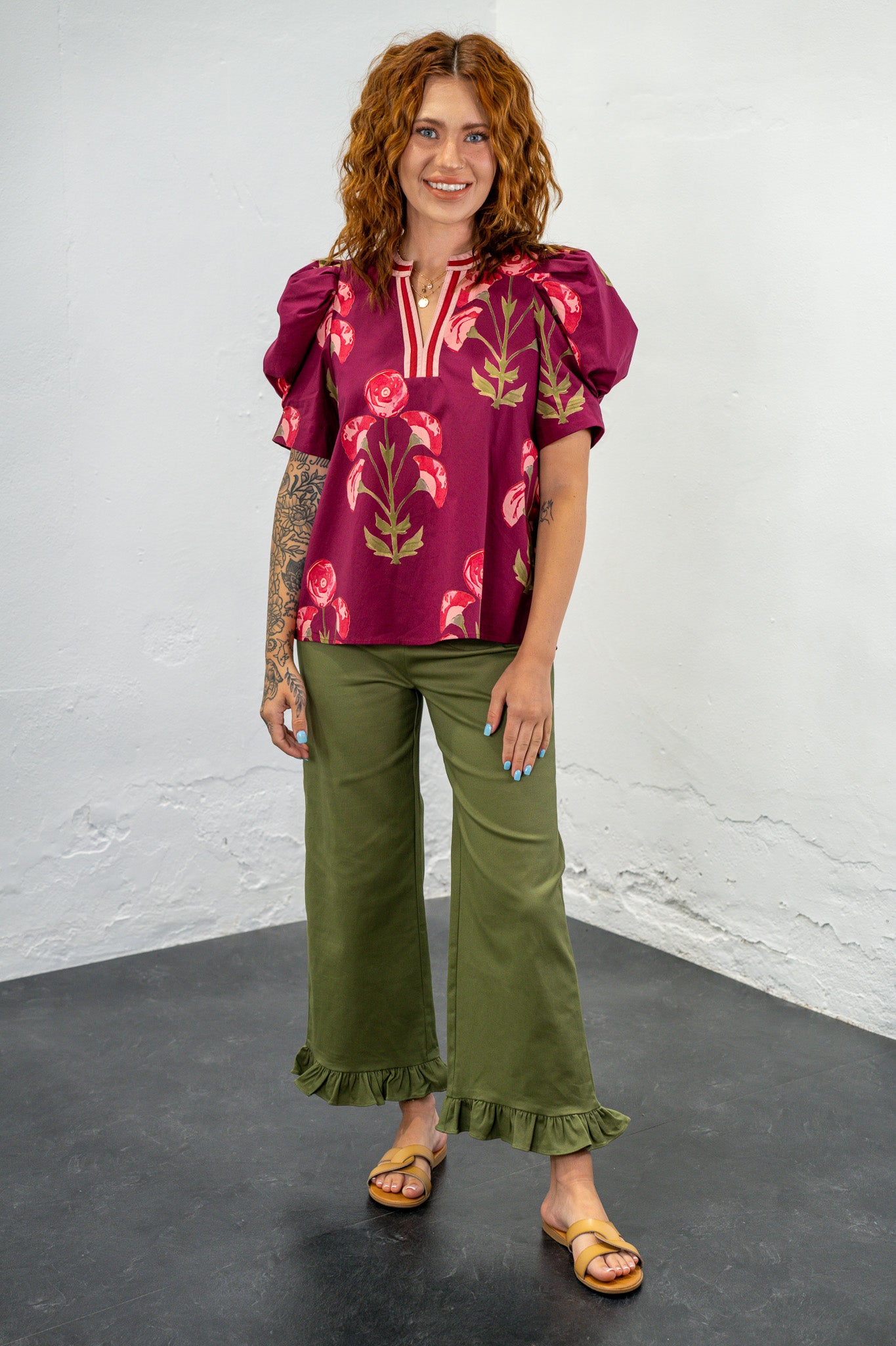 Wyndi Maroon Floral Top