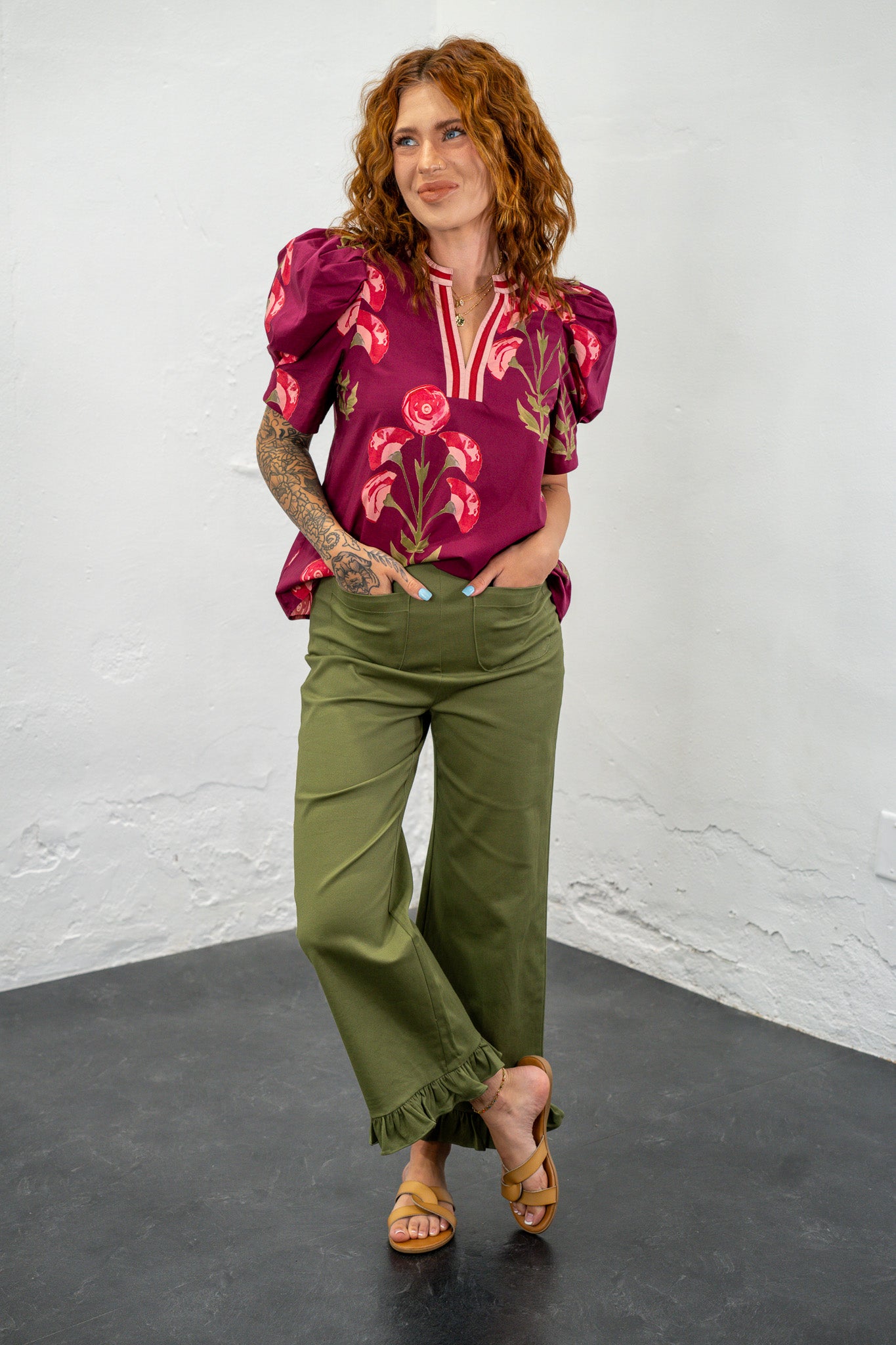 Nina Olive Ruffled Pants