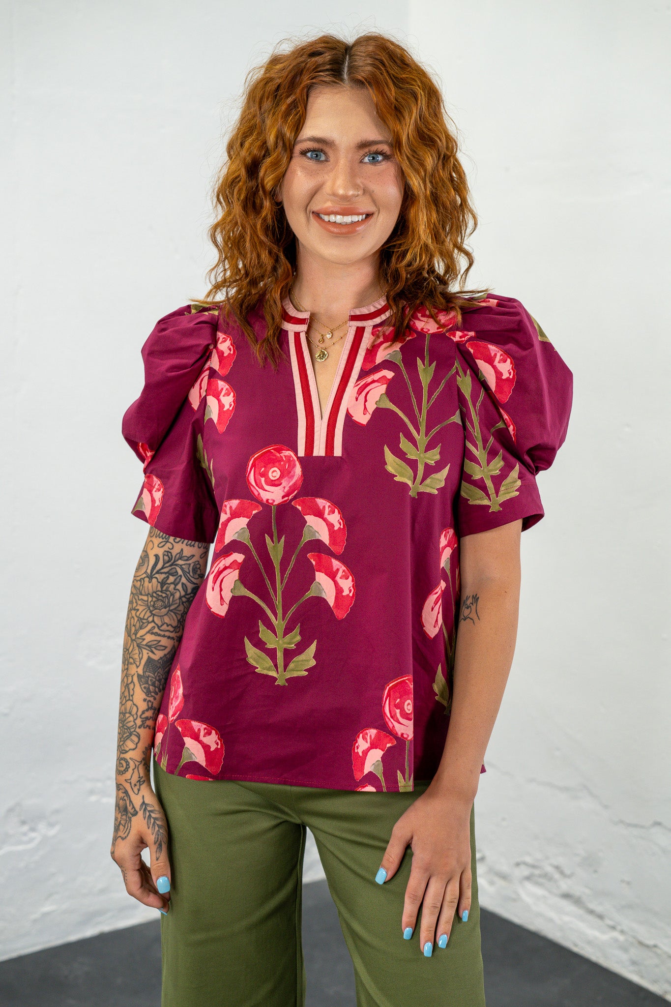 Wyndi Maroon Floral Top
