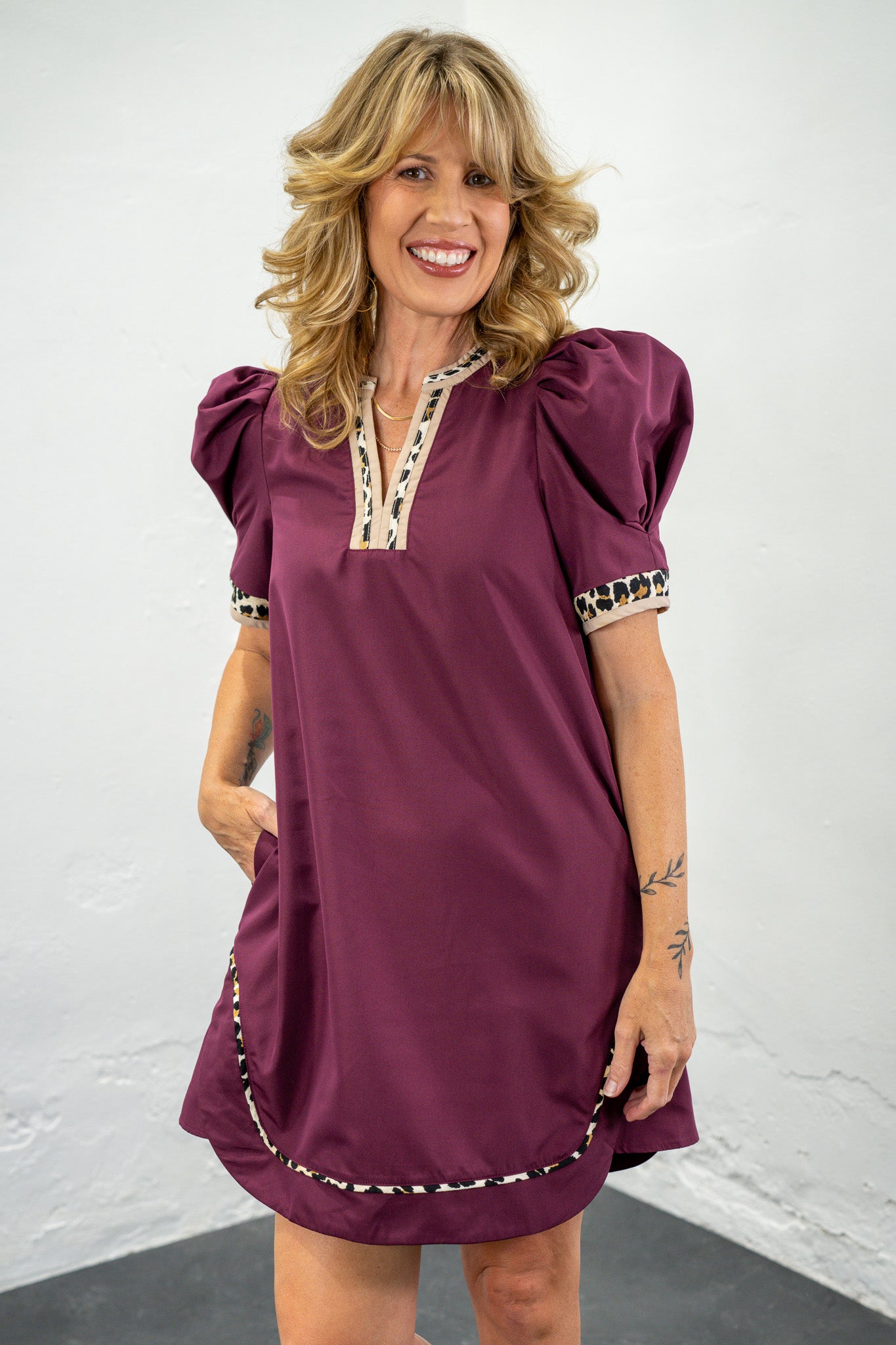 Krissy Maroon & Leopard Dress