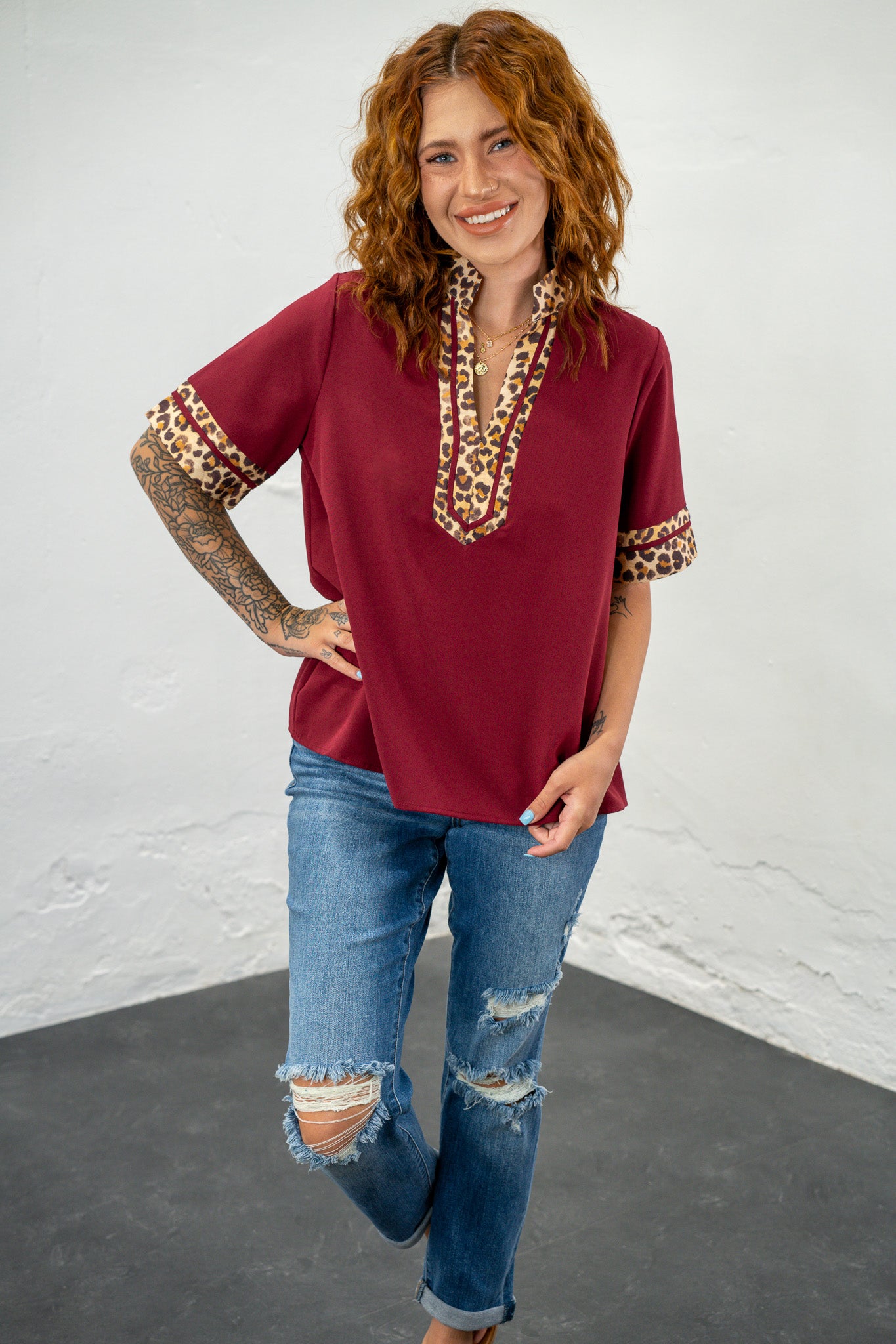 Lexie Maroon Animal Print Top