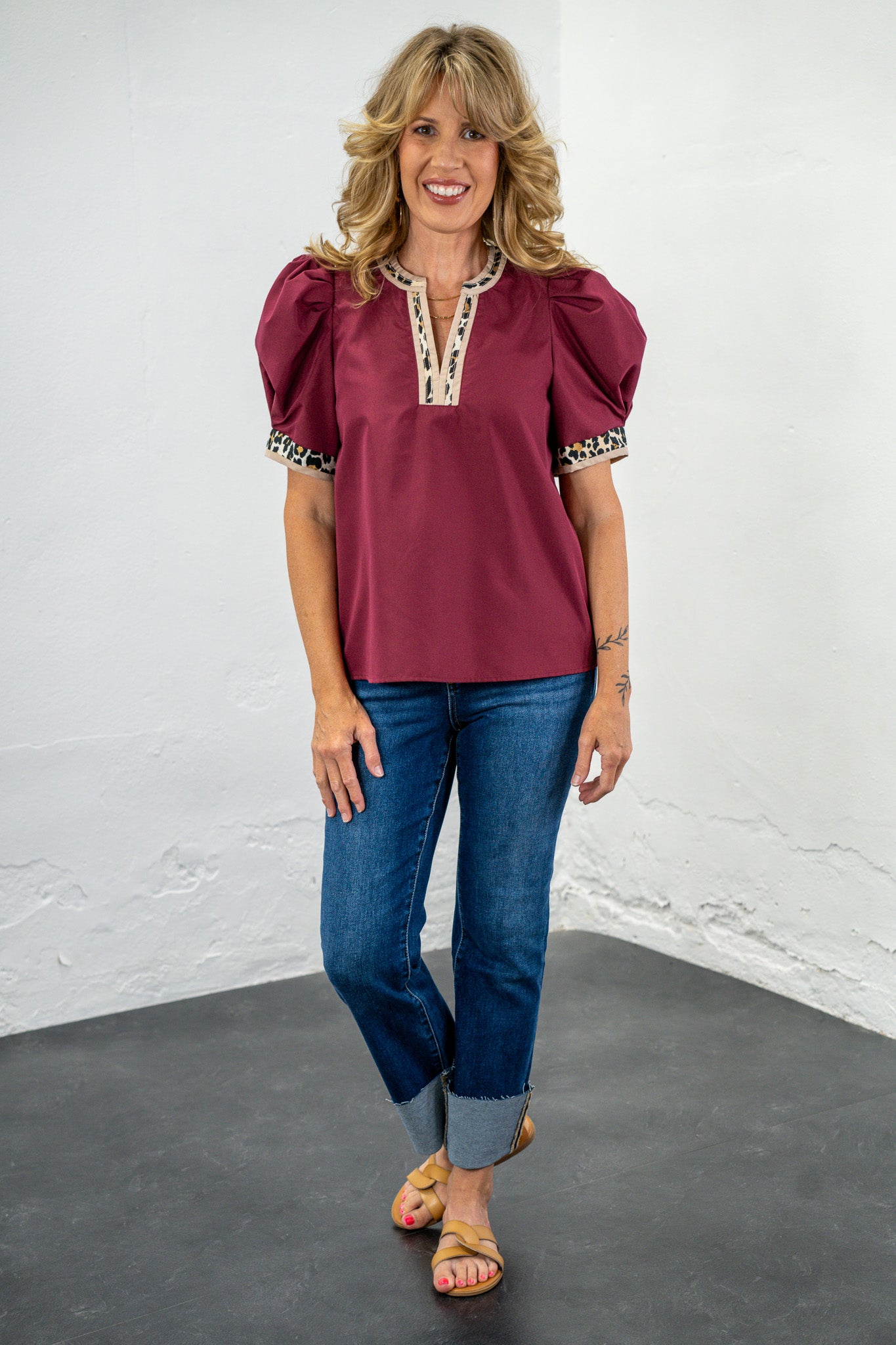 Allie Maroon Leopard Blouse